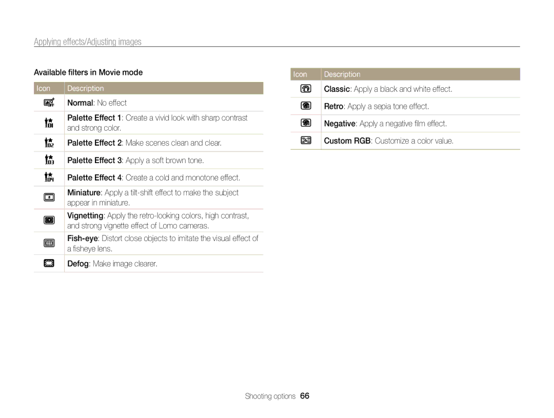 Samsung PL120, PL121 user manual Applying effects/Adjusting images 