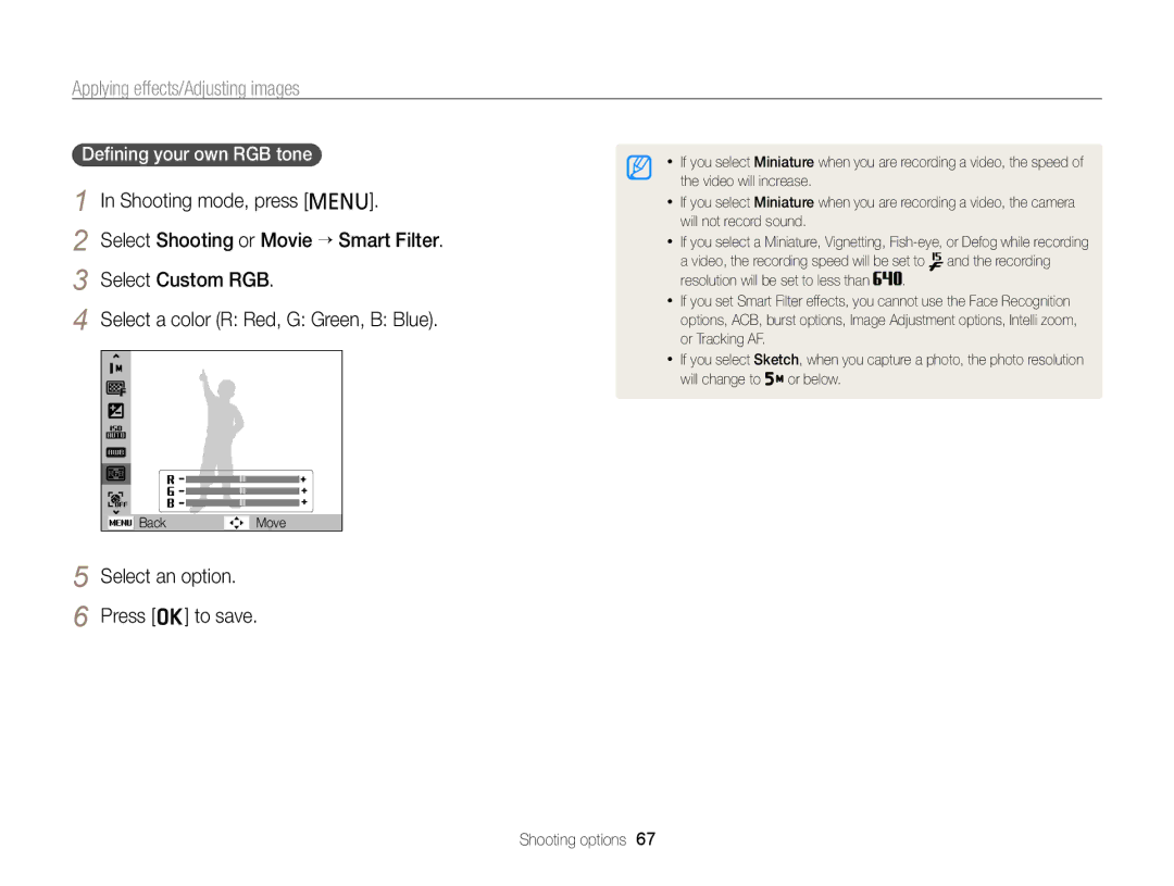 Samsung PL121, PL120 user manual Deﬁning your own RGB tone, Select an option 