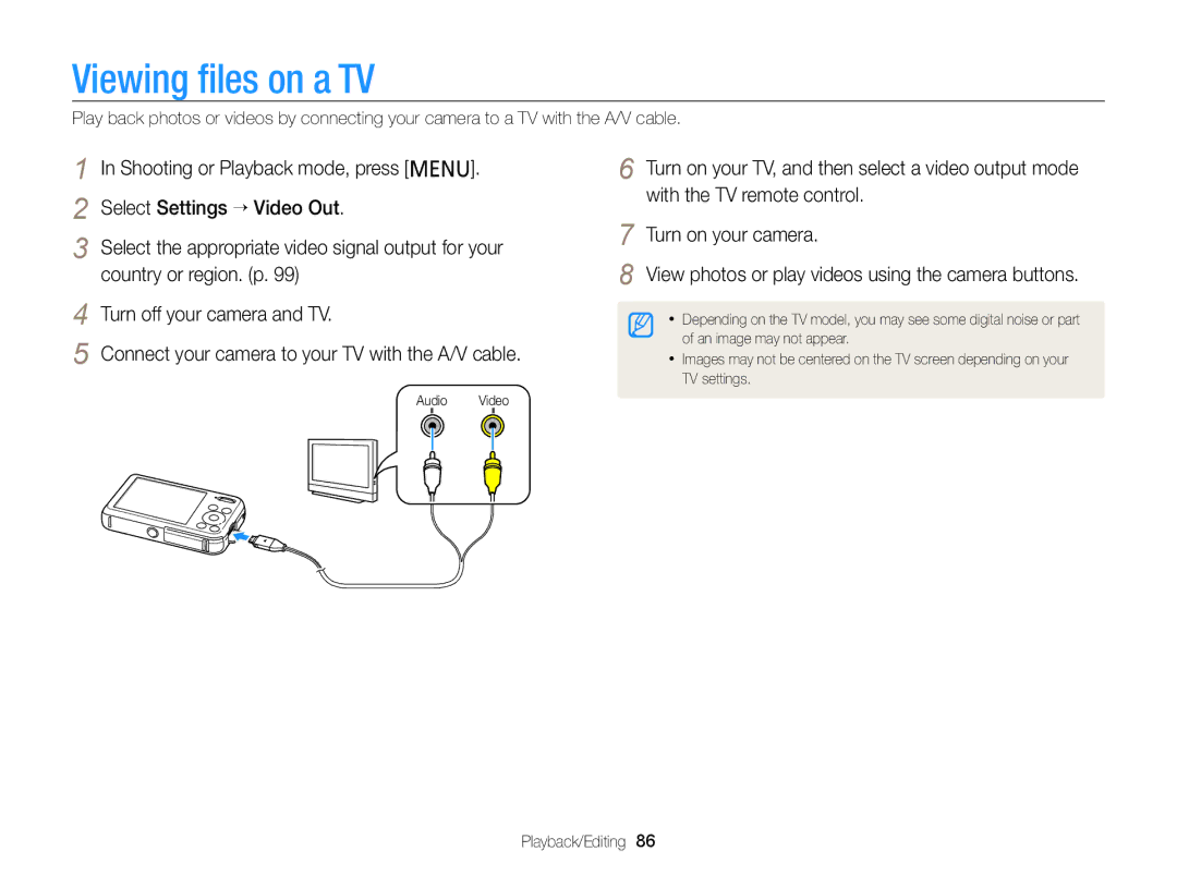 Samsung PL120, PL121 user manual Viewing ﬁles on a TV 