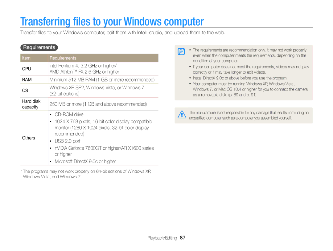 Samsung PL121, PL120 user manual Transferring ﬁles to your Windows computer, Requirements 