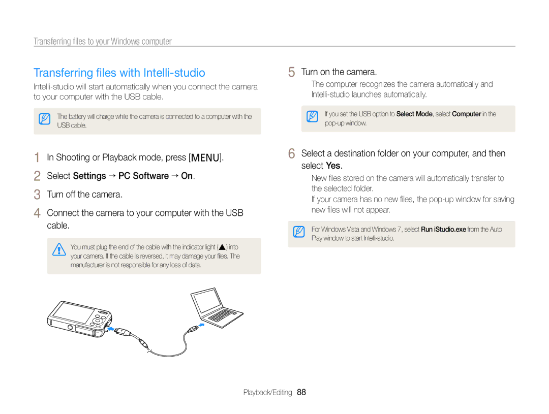 Samsung PL120, PL121 user manual Transferring ﬁles with Intelli-studio, Transferring ﬁles to your Windows computer 