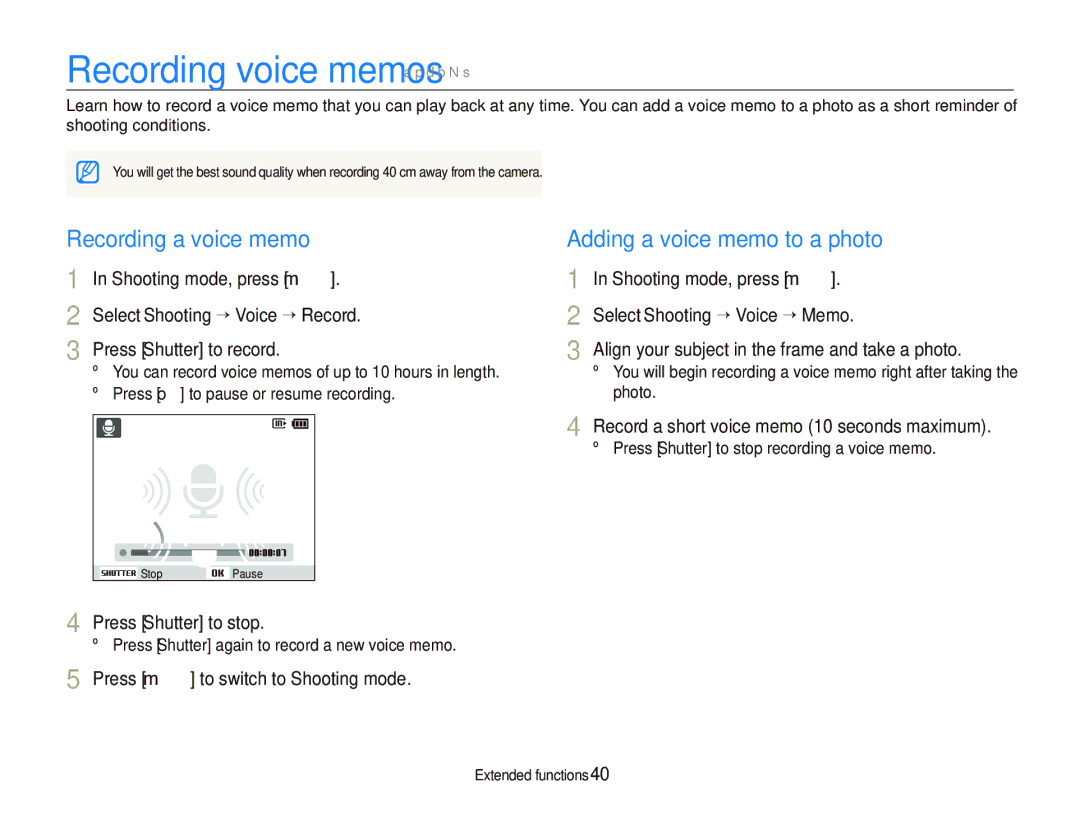 Samsung PL151, PL150 user manual Recording voice memos a p d b N s, Recording a voice memo, Adding a voice memo to a photo 