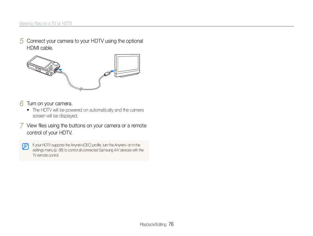 Samsung PL151, PL150 user manual Viewing ﬁles on a TV or Hdtv 