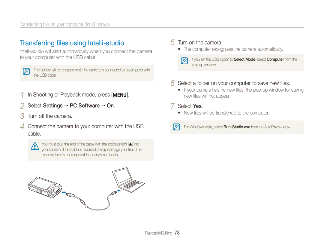 Samsung PL151 Transferring files using Intelli-studio, Transferring files to your computer for Windows, Turn on the camera 