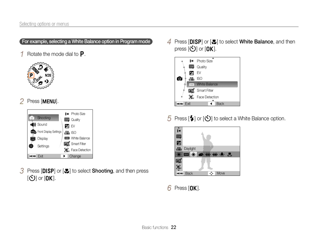 Samsung PL171, PL170 user manual Selecting options or menus 