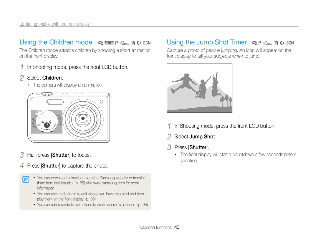 Samsung PL170, PL171 user manual Using the Children mode S a p d b N s, Using the Jump Shot Timer S p d b N s 