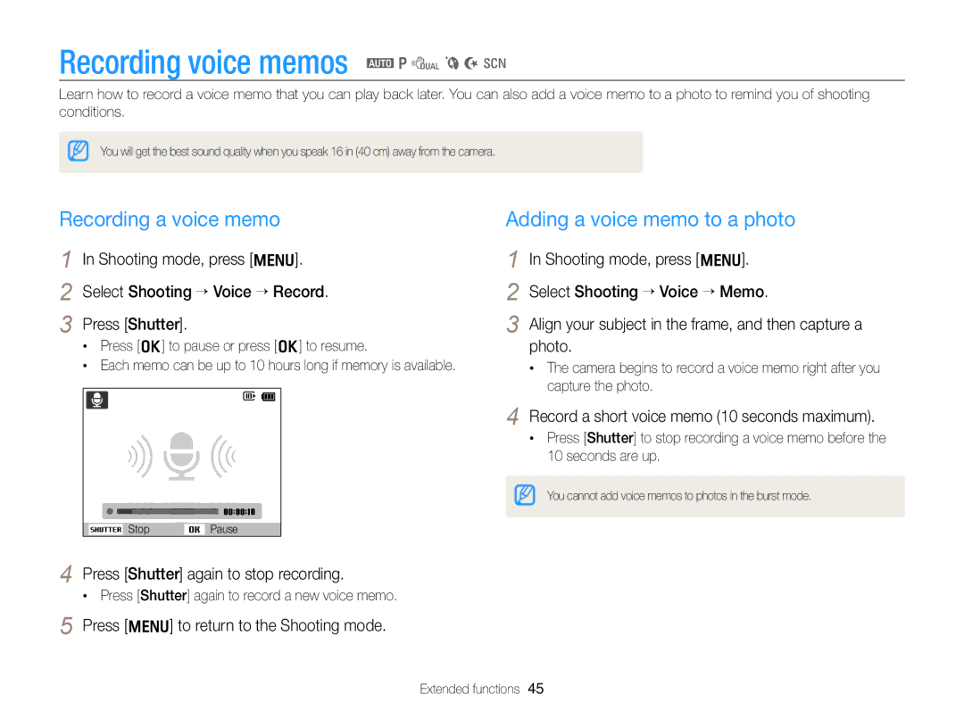 Samsung PL170, PL171 user manual Recording voice memos a p d b N s, Recording a voice memo, Adding a voice memo to a photo 