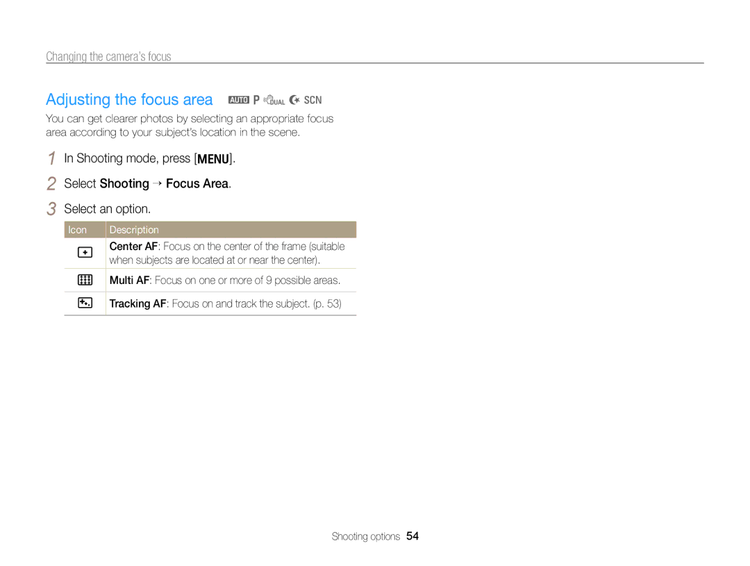 Samsung PL171, PL170 user manual Adjusting the focus area a p d N s 