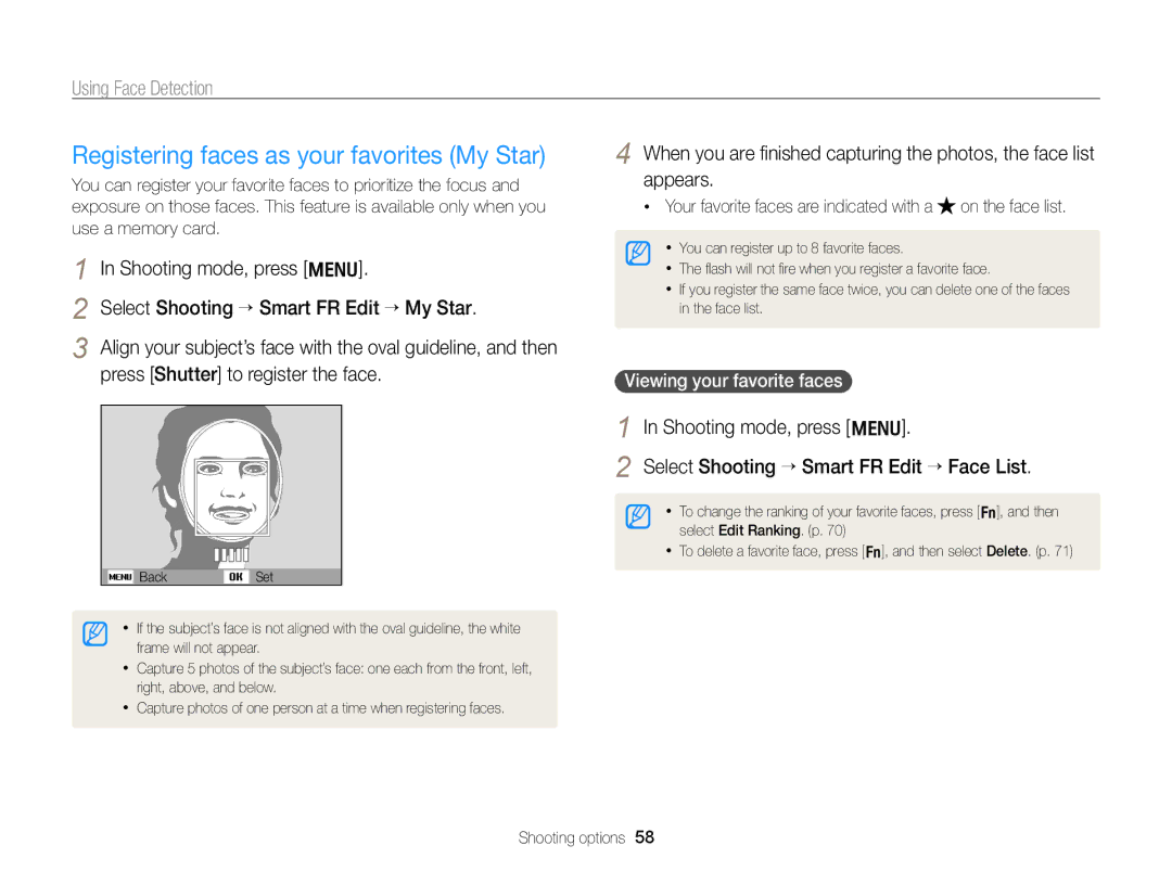 Samsung PL171, PL170 user manual Registering faces as your favorites My Star, Viewing your favorite faces 