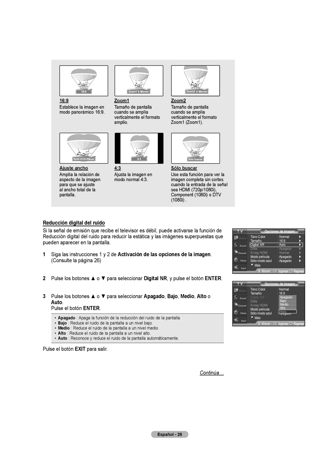 Samsung PL42A440P1D, PL50A440P1D, Series P4 user manual Reducción digital del ruido, Ajuste ancho Sólo buscar 