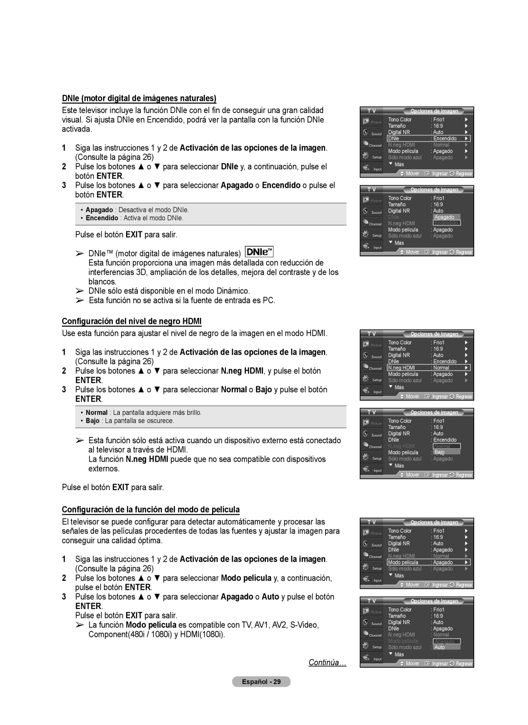 Samsung Series P4, PL50A440P1D, PL42A440P1D DNIe motor digital de imágenes naturales, Configuración del nivel de negro Hdmi 