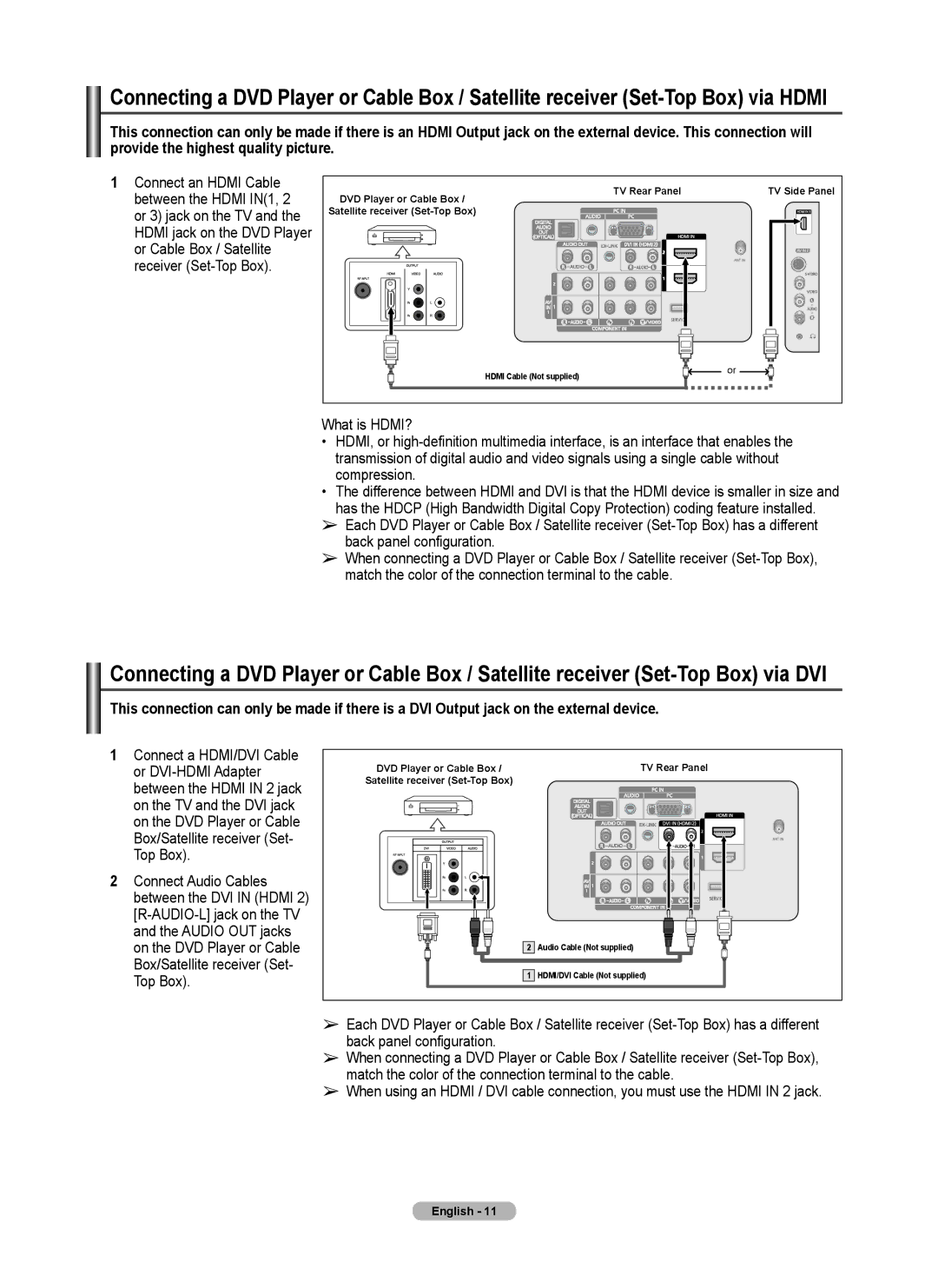 Samsung Series P4, PL50A440P1D, PL42A440P1D user manual Hdmi Cable Not supplied 