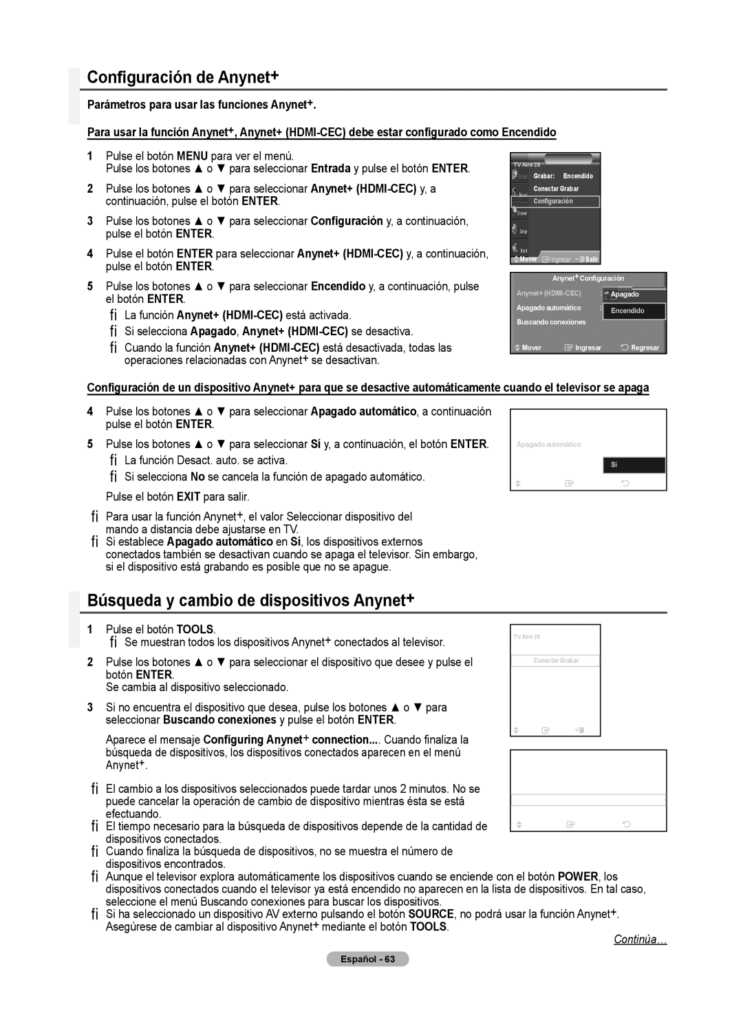 Samsung PL50A440P1D Configuración de Anynet+, Búsqueda y cambio de dispositivos Anynet+, Pulse el botón Tools, Ingresar 