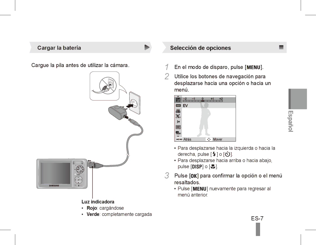 Samsung PL57 quick start manual ES-7, Cargar la batería 