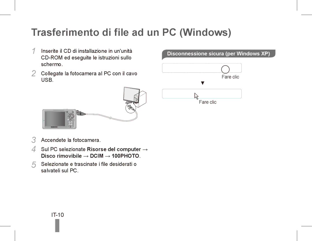 Samsung PL57 quick start manual Trasferimento di file ad un PC Windows, IT-10, Disco rimovibile → Dcim → 100PHOTO 