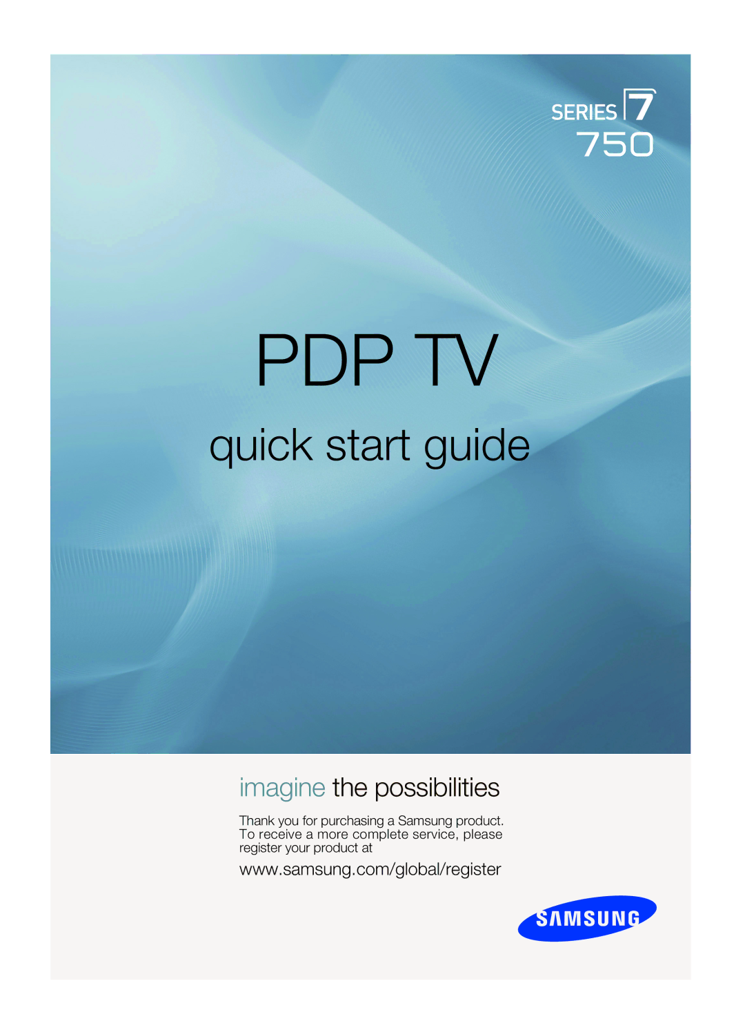 Samsung PL63A750T1F quick start Pdp Tv 