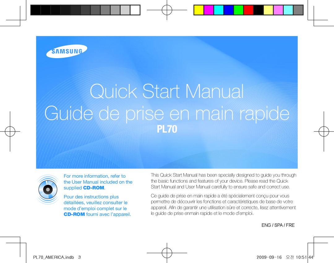 Samsung PL70 quick start manual Quick Start Manual Guide de prise en main rapide 