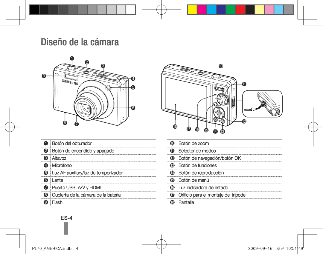 Samsung PL70 quick start manual Diseño de la cámara, ES-4 
