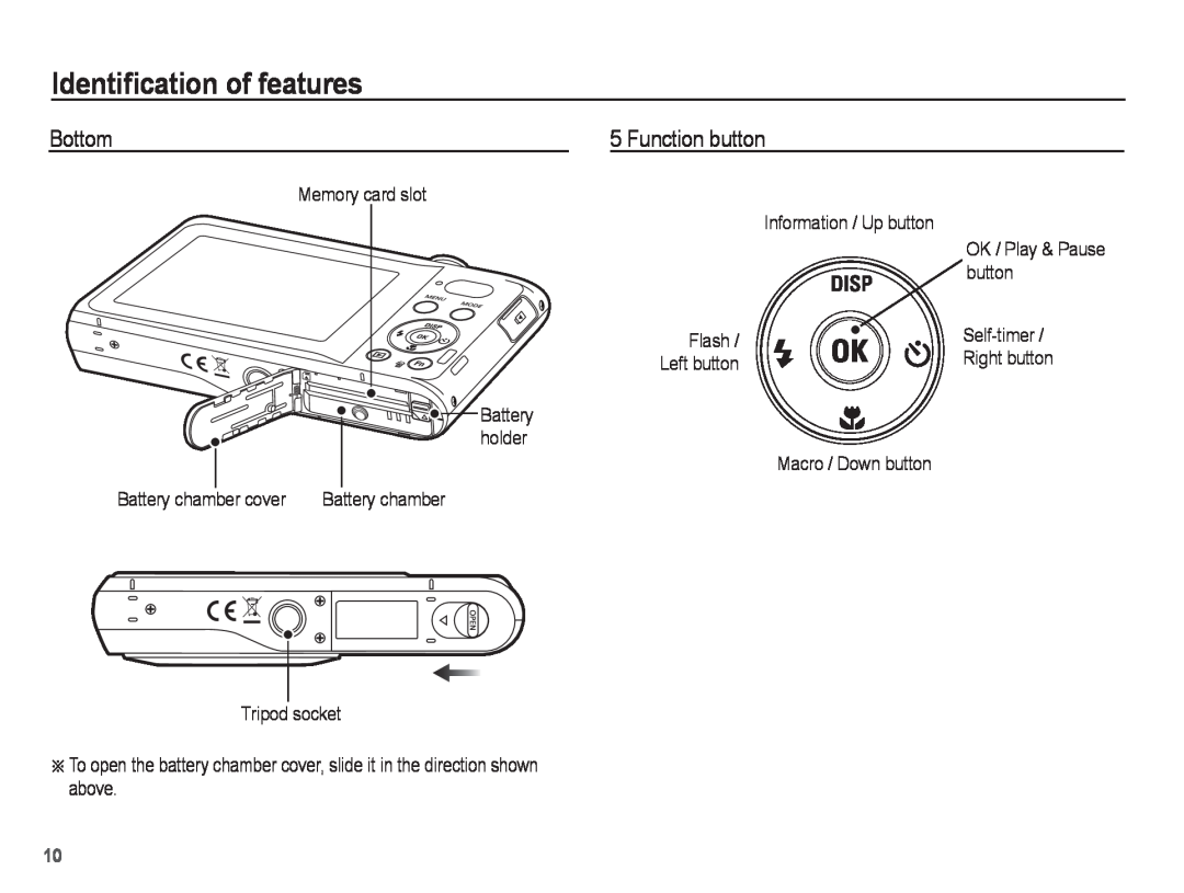 Samsung PL81, PL80 manual Bottom, Function button, Identiﬁcation of features 