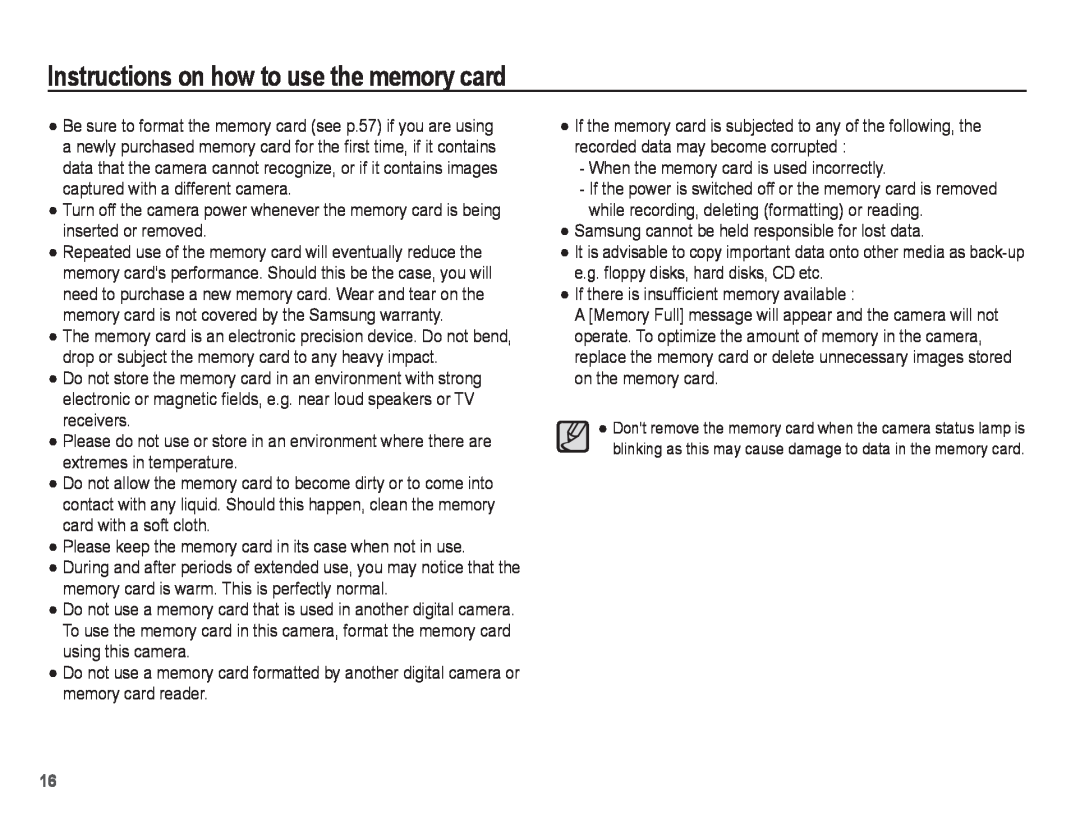 Samsung PL81, PL80 manual Instructions on how to use the memory card 