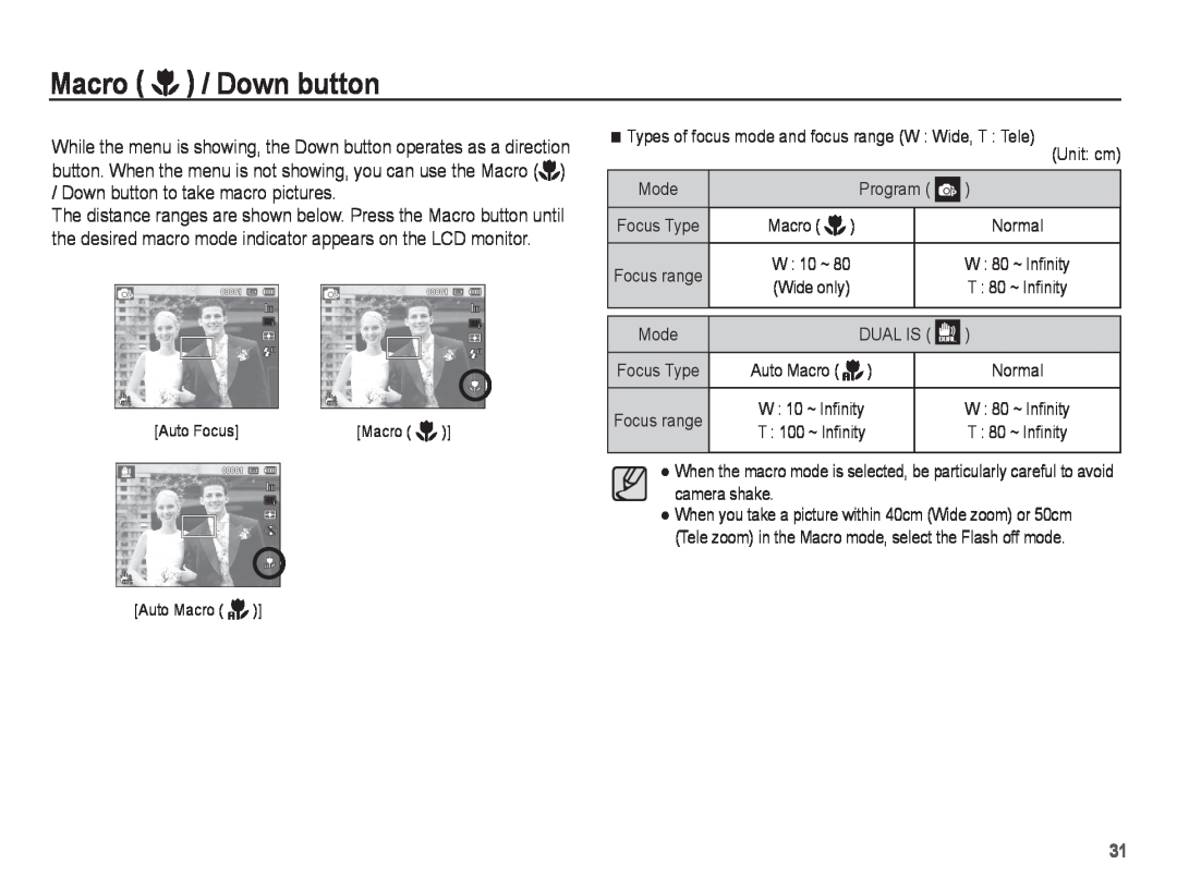 Samsung PL80, PL81 manual Macro / Down button 