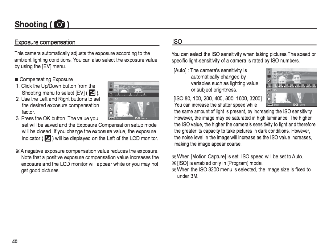 Samsung PL81, PL80 manual Exposure compensation, Shooting 