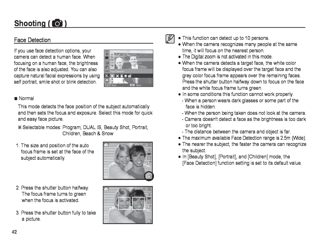 Samsung PL81, PL80 manual Face Detection, Shooting 