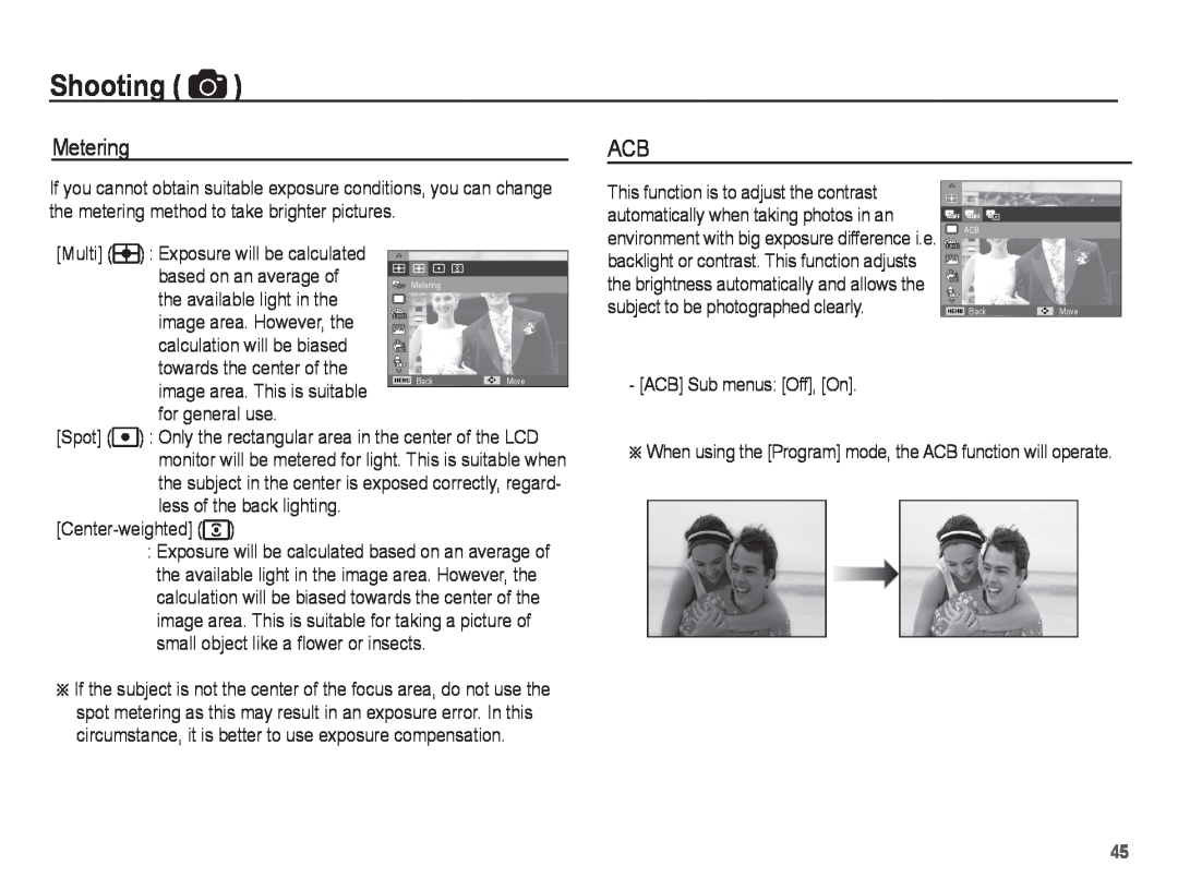 Samsung PL80, PL81 manual Metering, Shooting 