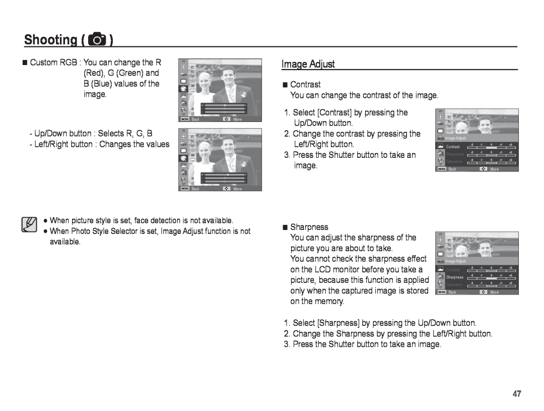 Samsung PL80, PL81 manual Image Adjust, Shooting 