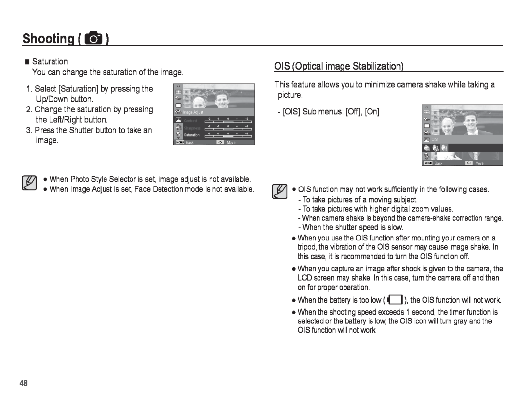 Samsung PL81, PL80 manual OIS Optical image Stabilization, Shooting 