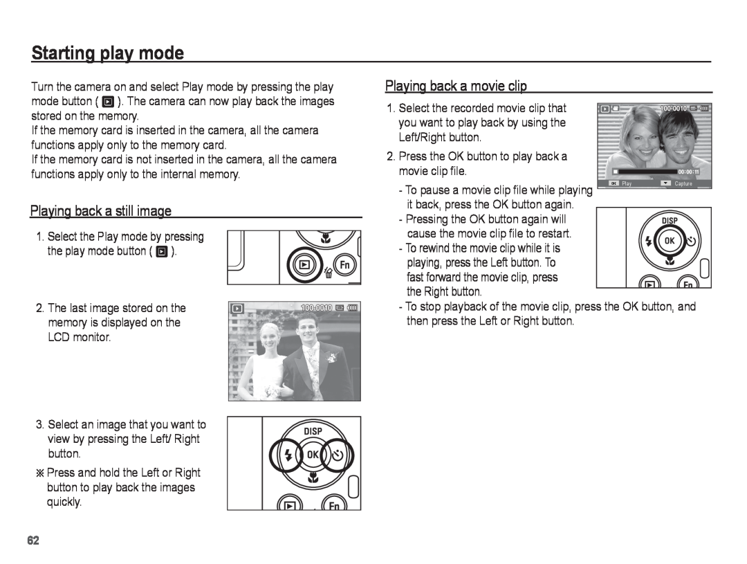 Samsung PL81, PL80 manual Starting play mode, Playing back a still image, Playing back a movie clip 
