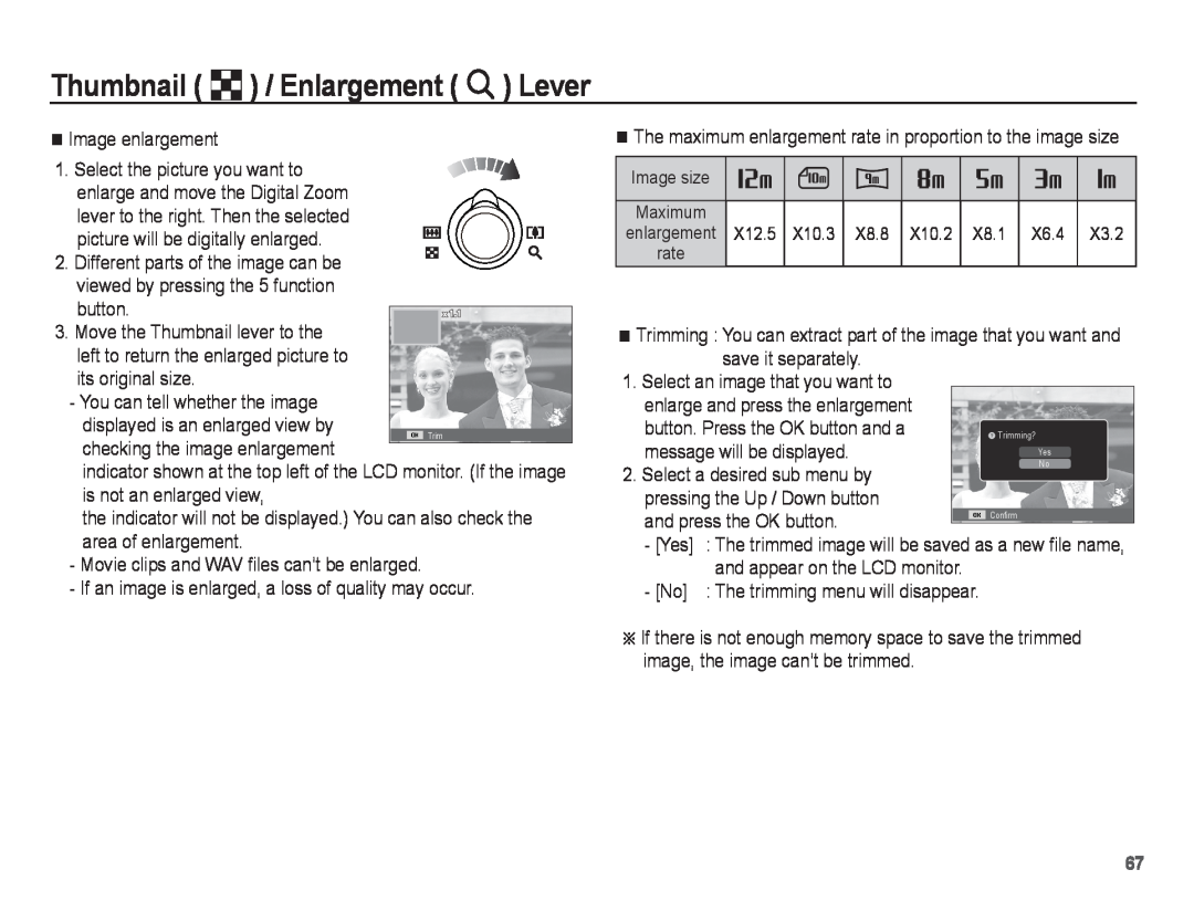 Samsung PL80, PL81 manual Thumbnail º / Enlargement í Lever, Image enlargement 