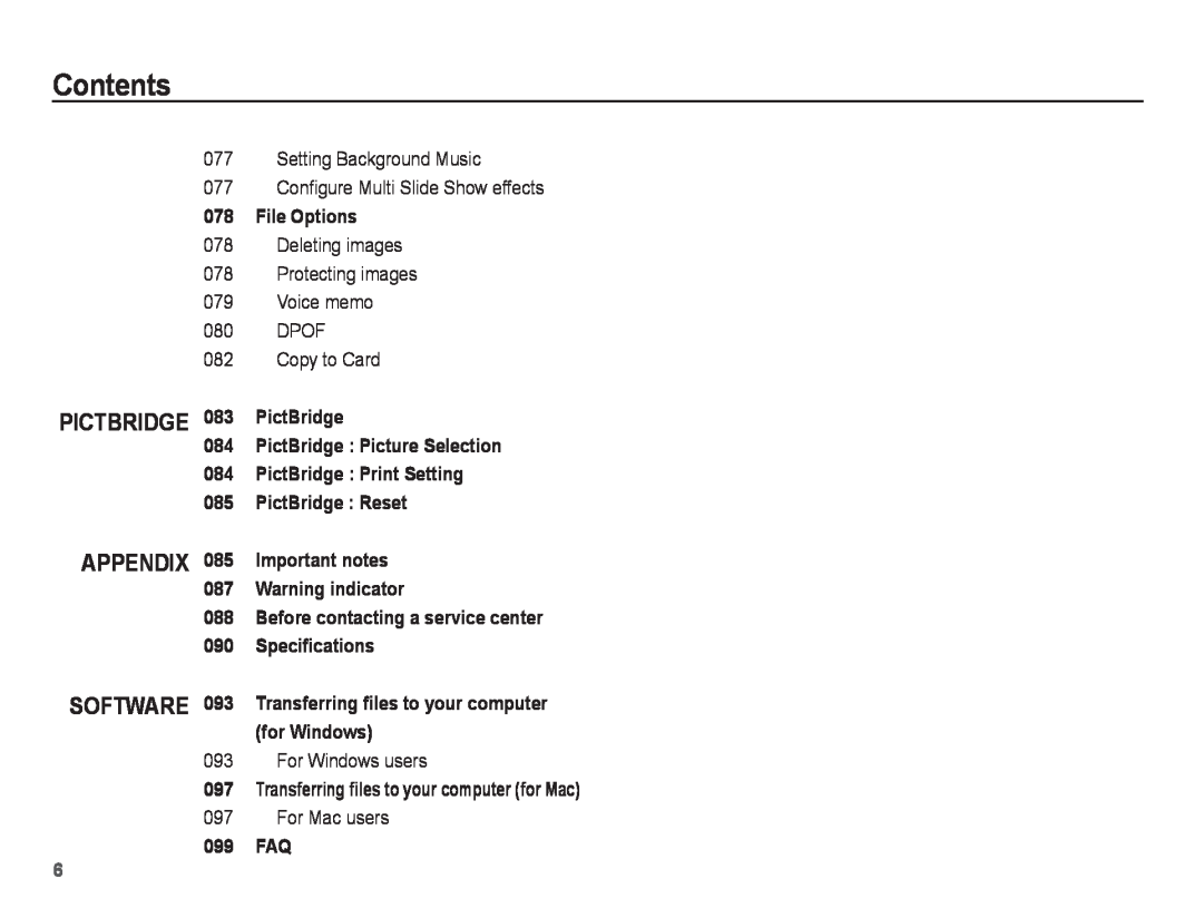 Samsung PL81, PL80 manual Contents, File Options 