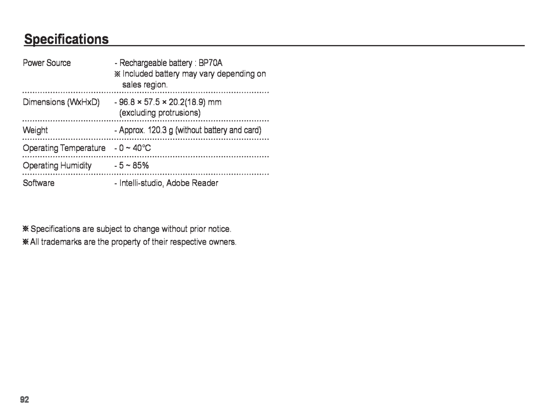 Samsung PL81, PL80 manual Specifications, Power Source 