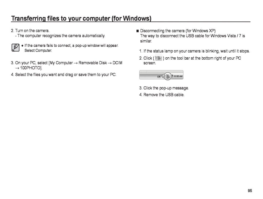 Samsung PL80, PL81 manual Transferring files to your computer for Windows, Turn on the camera 