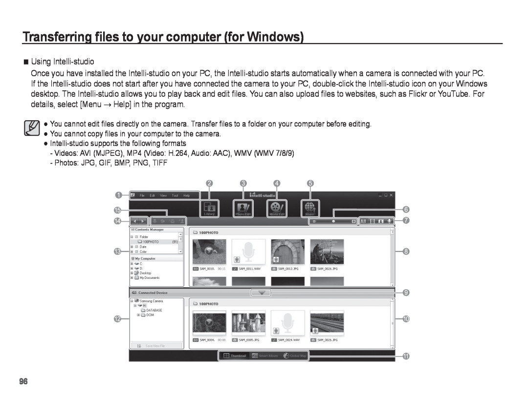 Samsung PL81, PL80 manual Transferring files to your computer for Windows, Using Intelli-studio 
