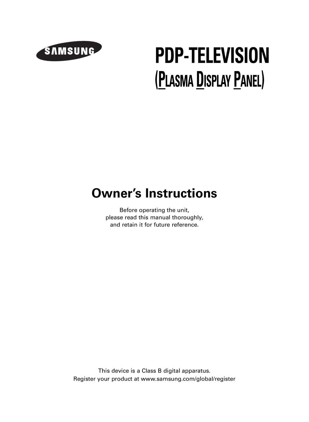 Samsung PLASMA DISPLAY manual Pdp-Television 