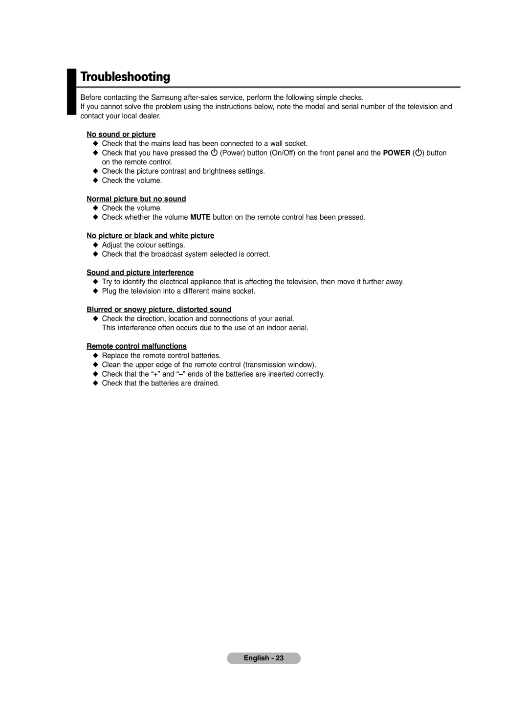 Samsung PLASMA DISPLAY manual Troubleshooting 