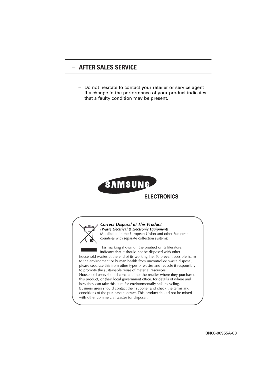 Samsung PLASMA DISPLAY manual After Sales Service 