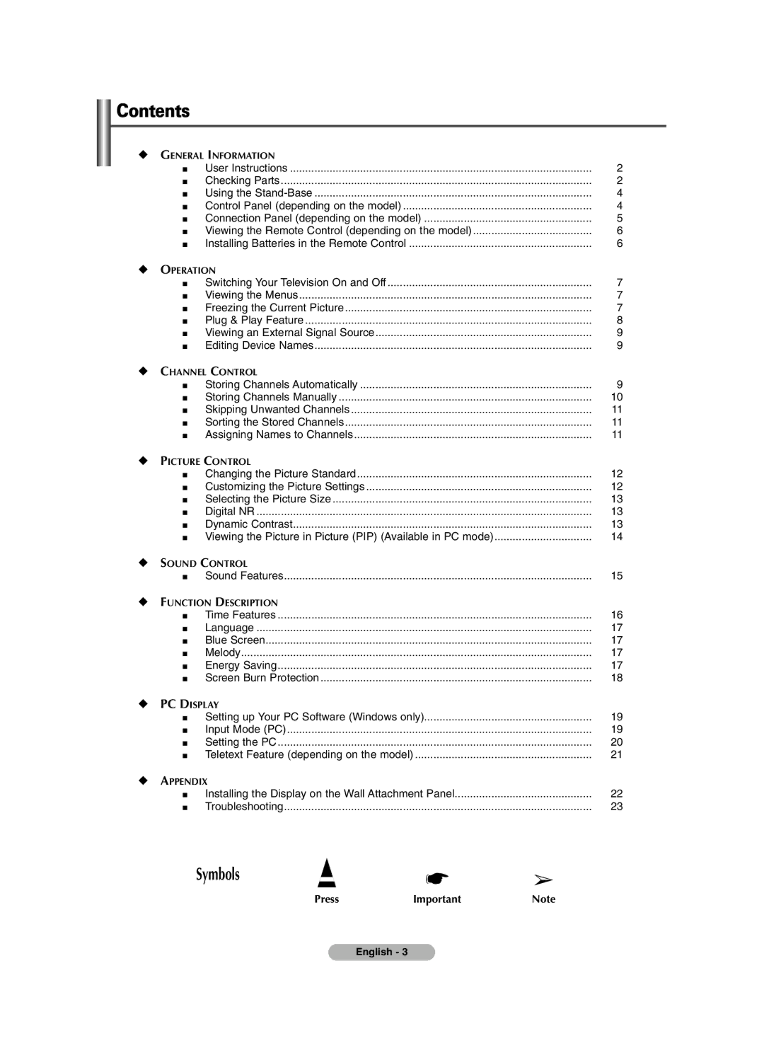 Samsung PLASMA DISPLAY manual Contents 