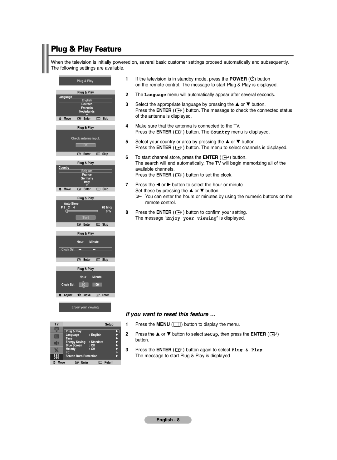 Samsung PLASMA DISPLAY manual Plug & Play Feature, Setup 