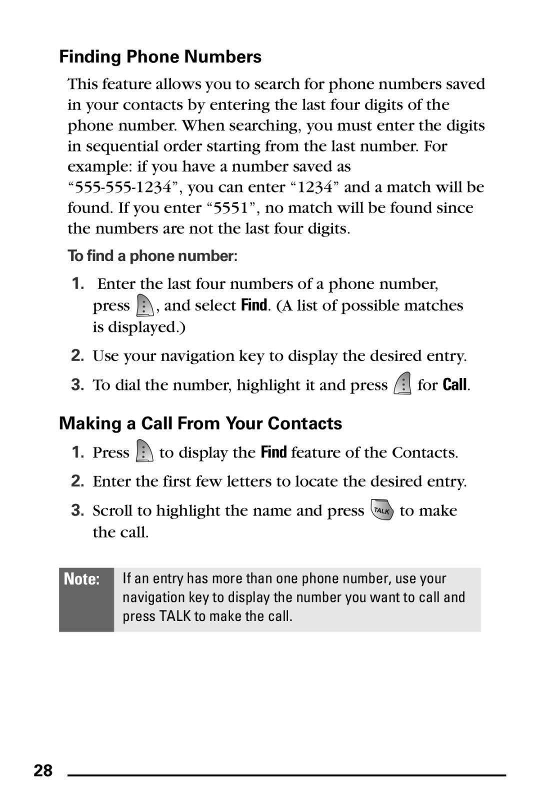 Samsung PM-A740 manual Finding Phone Numbers, Making a Call From Your Contacts 