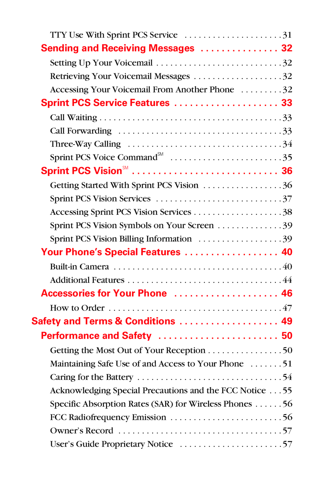 Samsung PM-A740 manual Sprint PCS Service Features 