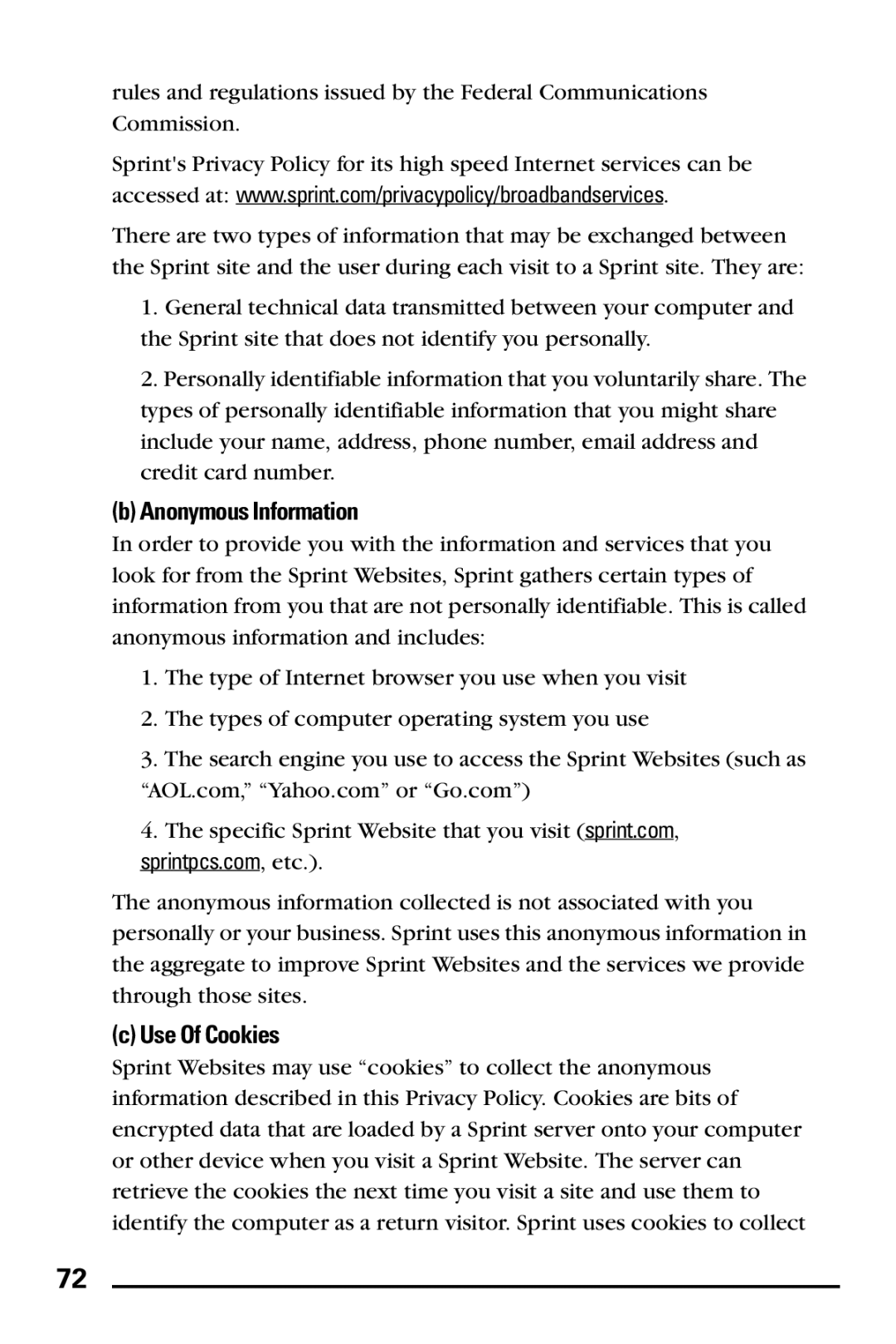 Samsung PM-A740 manual Anonymous Information 