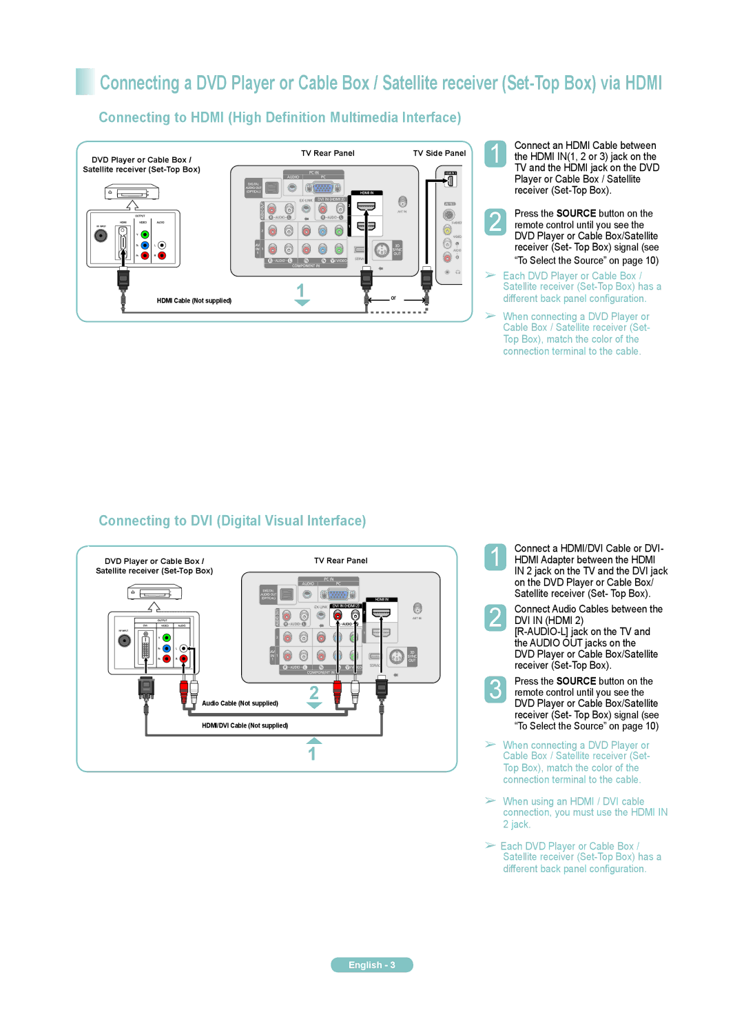 Samsung PN50A450PD Connecting to Hdmi High Definition Multimedia Interface, Connecting to DVI Digital Visual Interface 