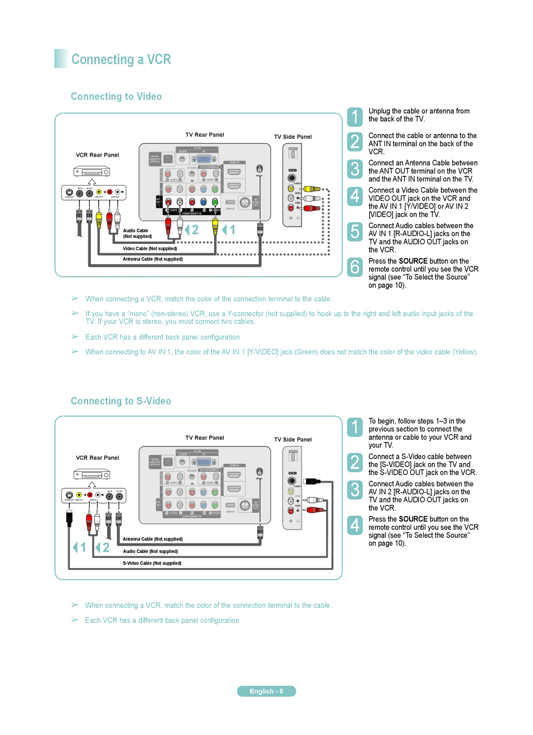 Samsung PN50A450PD, PN42A450PD manual Connecting a VCR, Connecting to Video, Connecting to S-Video, Vcr 