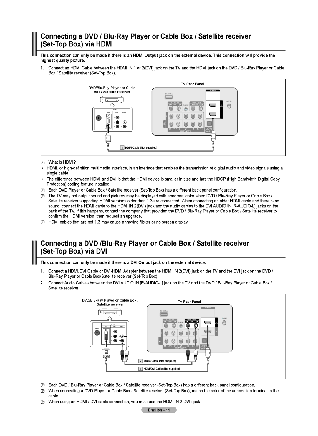 Samsung PN50B40PD, PN42B430 user manual Hdmi Cable Not supplied 