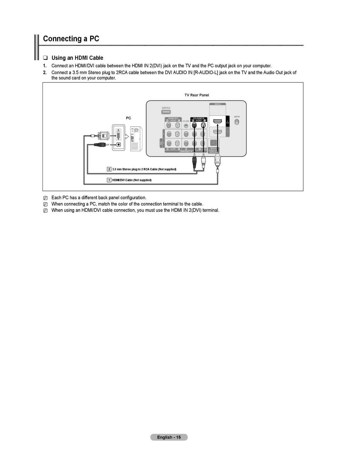 Samsung PN50B40PD, PN42B430 user manual Connecting a PC, Using an Hdmi Cable 