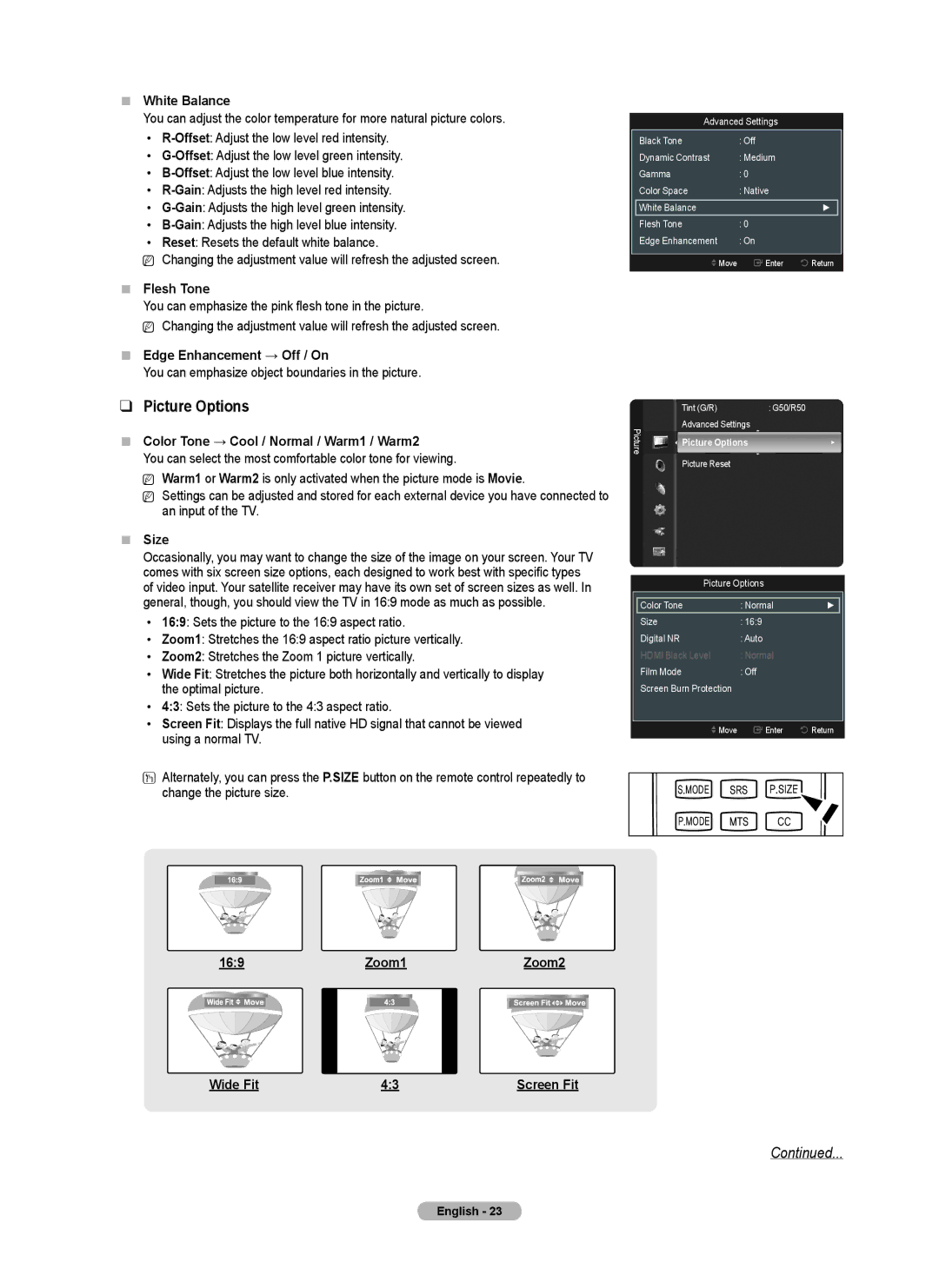 Samsung PN50B40PD, PN42B430 user manual Picture Options 