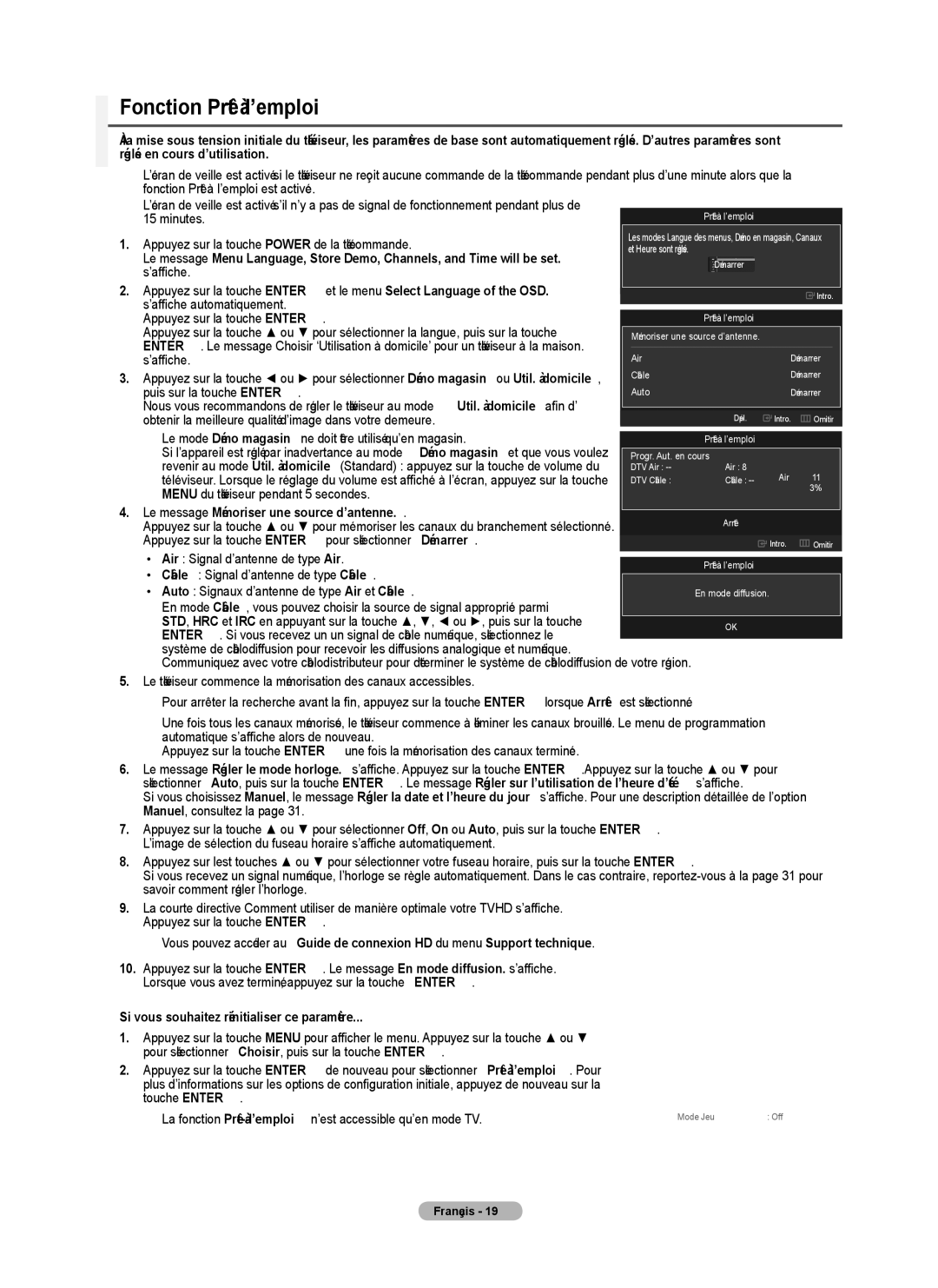 Samsung PN42B430, PN50B40PD user manual Fonction Prêt à l’emploi, Le message Mémoriser une source d’antenne 